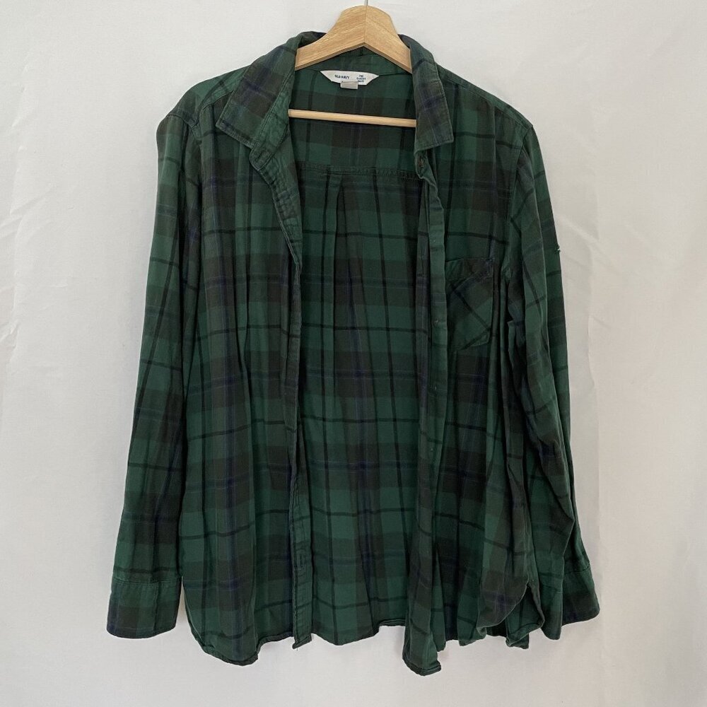 Old Navy green black checkered button down cotton the classic shirt men's XXL
